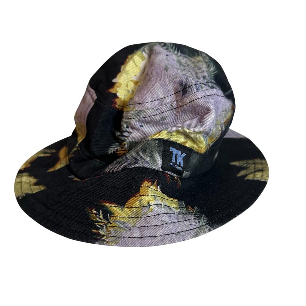 Tru‎ Kolors Black Purple Tropical Hawaiian Floral Bucket Hat